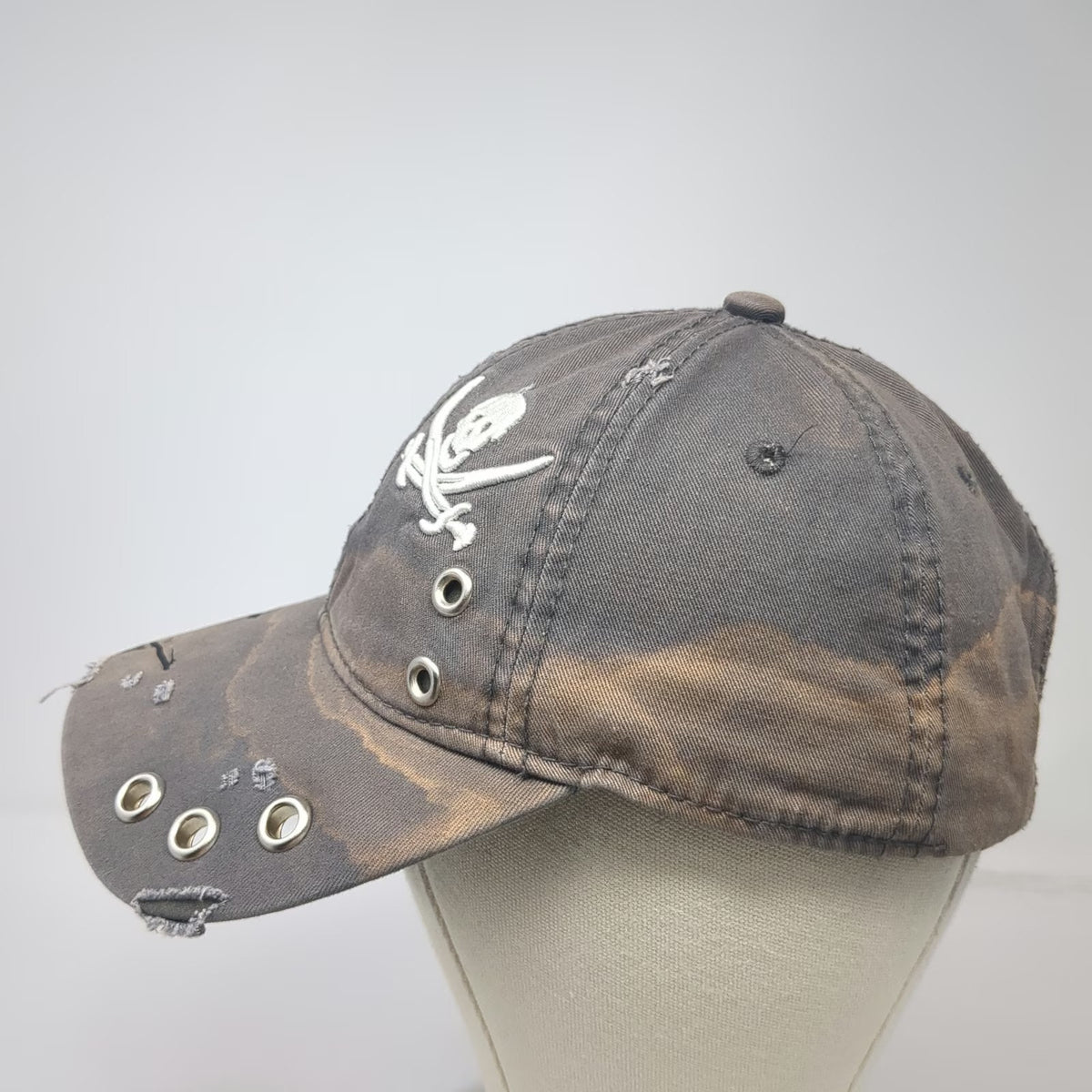 Gray Baseball Cap One Size Pirate Ship Skull Vallarta Grommet Slideback Hat