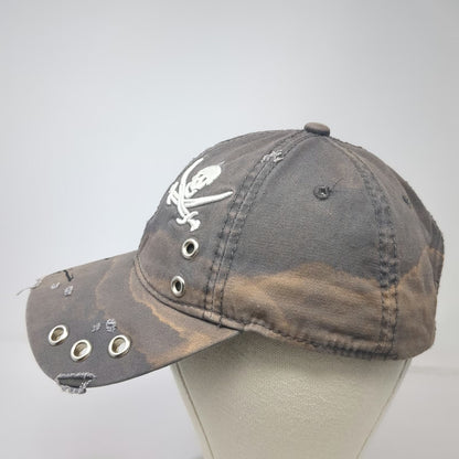 Gray Baseball Cap One Size Pirate Ship Skull Vallarta Grommet Slideback Hat