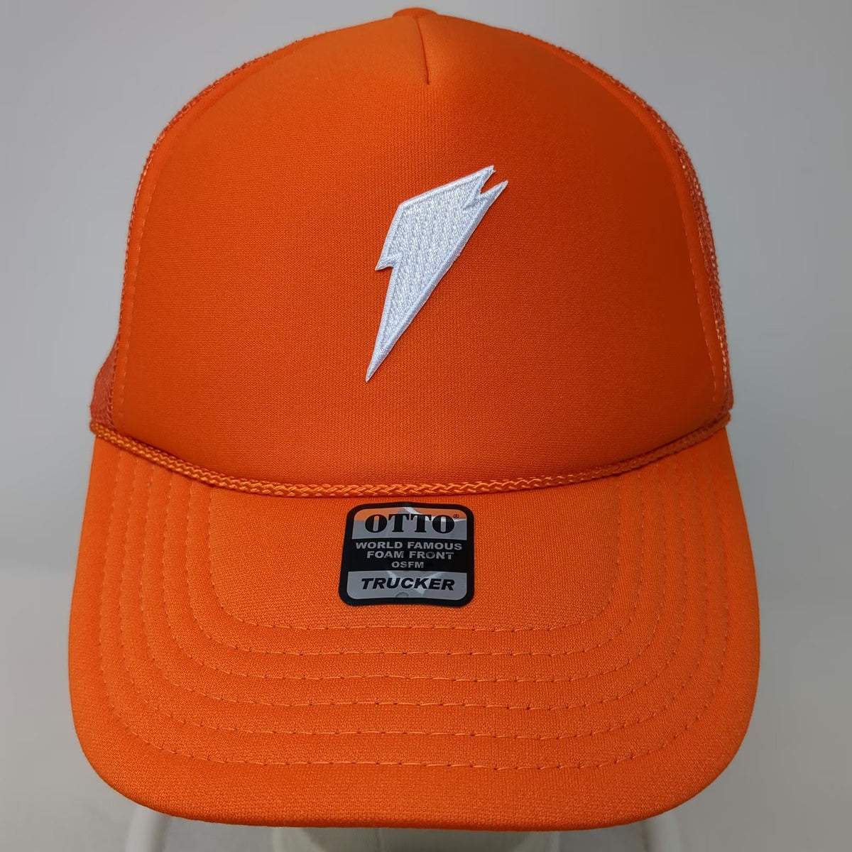 Otto Trucker Hat Orange One Size Foam Front Snapback Mesh White Lightning Bolt