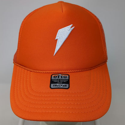 Otto Trucker Hat Orange One Size Foam Front Snapback Mesh White Lightning Bolt