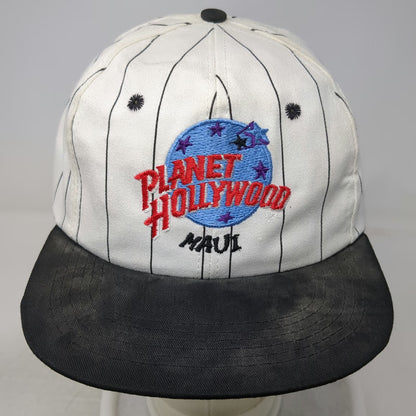 Planet Hollywood Maui Hawaii White Black Pinstripe Snapback Hat One Size Vintage
