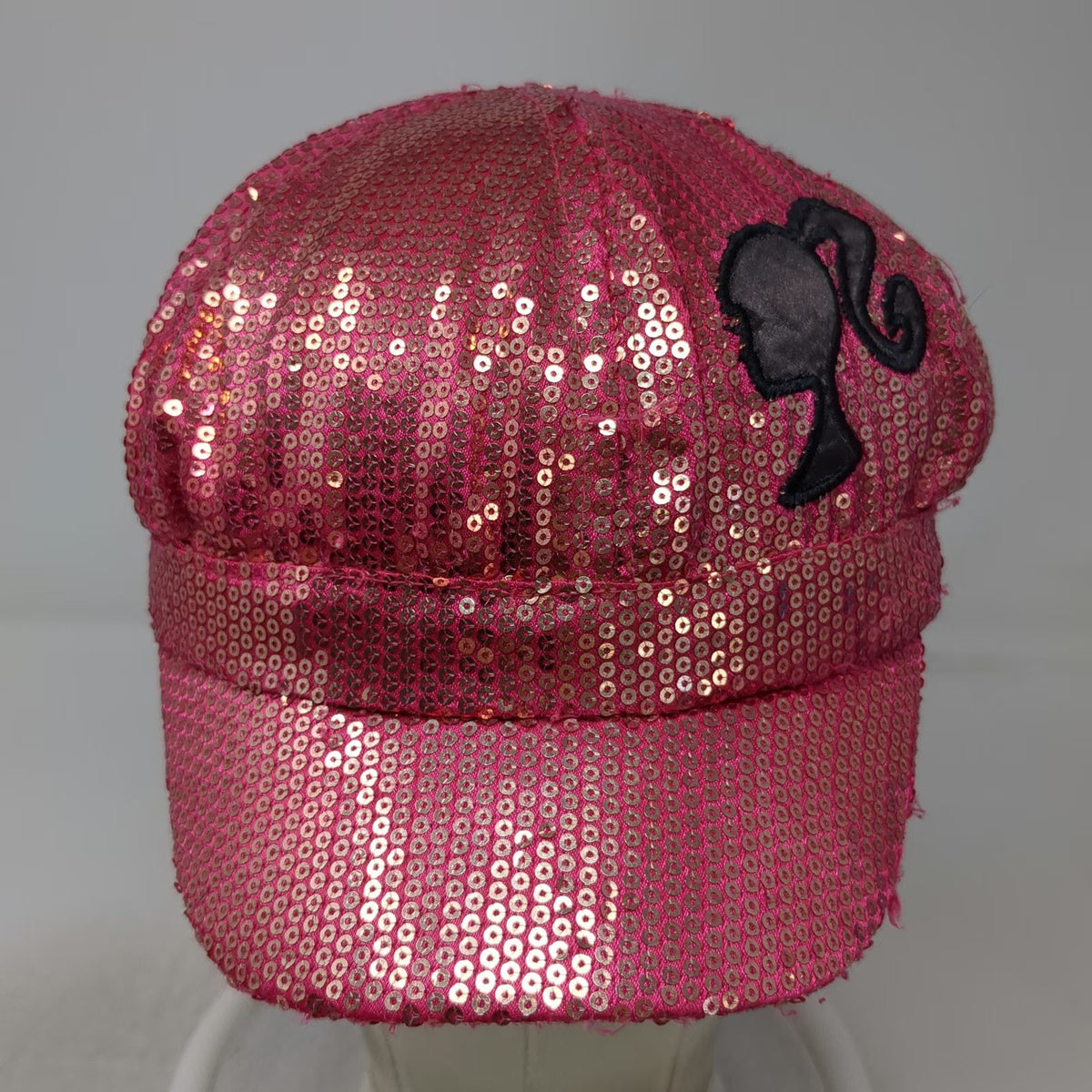 Barbie Army Cap Pink One Size Sequin Silhouette Logo Bling Sparkle Cadet Hat