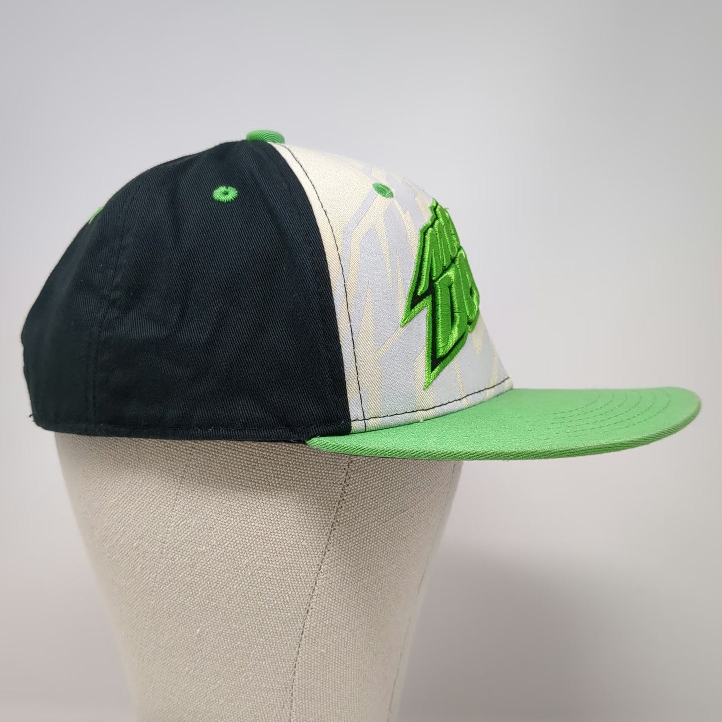 Mountain Dew Hat Snapback White Green Black One Size Embroidered Logo Cotton