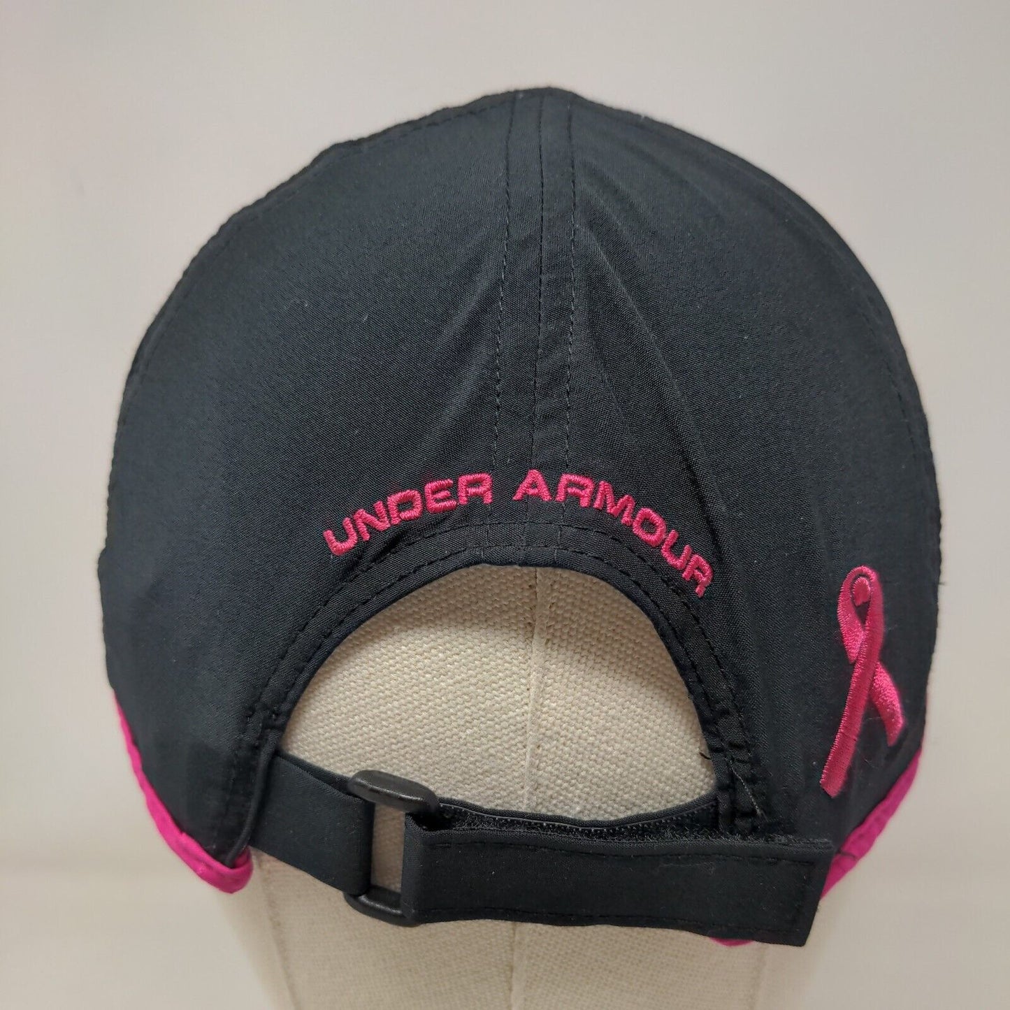 Under Armour Cold Black Strapback Hat OSFA Black Embroidered Breast Cancer Logo