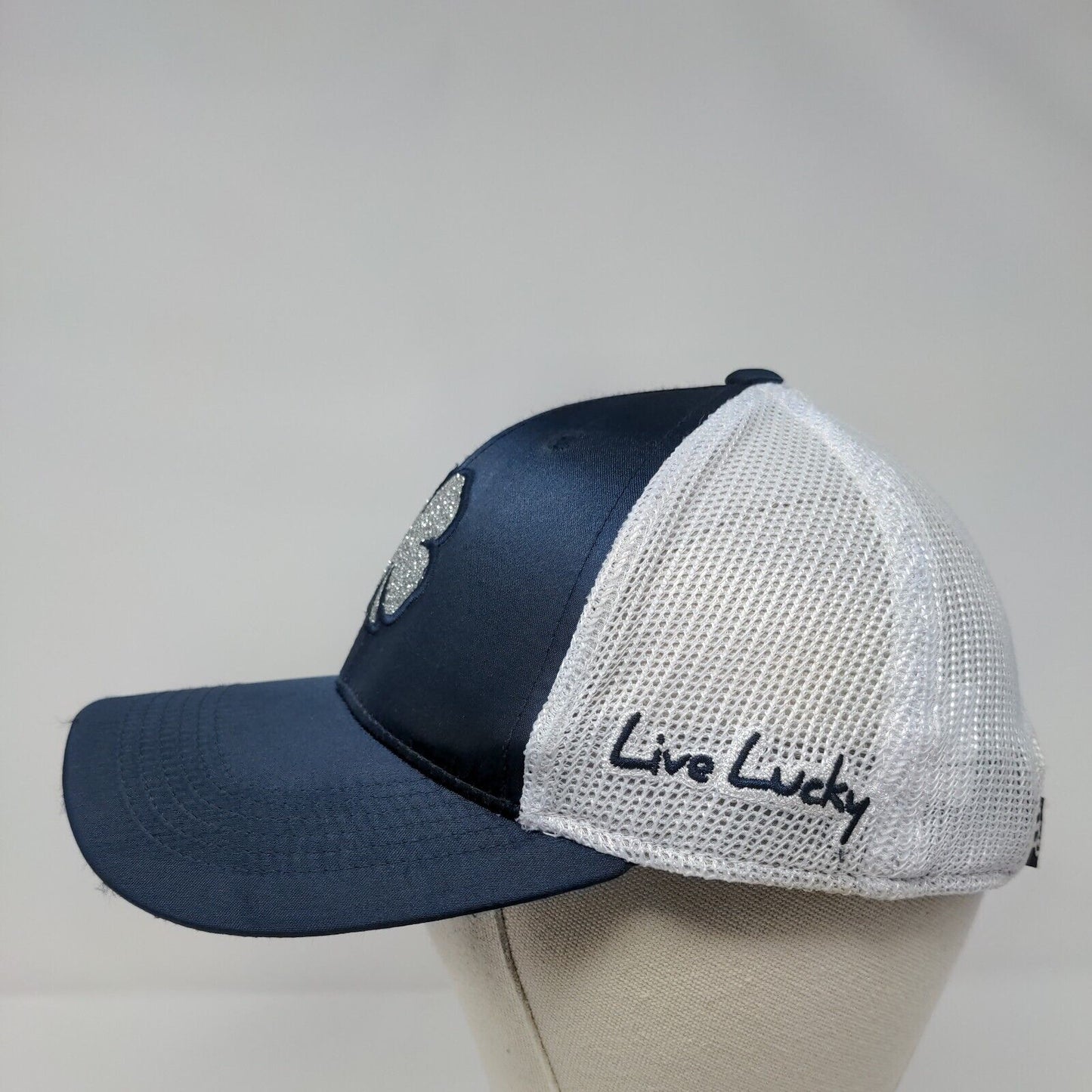 Live Lucky Slideback Trucker Hat Blue OSFA Adjustable Mesh Back Black Clover