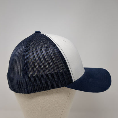 Flexfit Fitted Trucker Hat Blue One Size Mesh Back Embroidered 6 Panel Yupoong