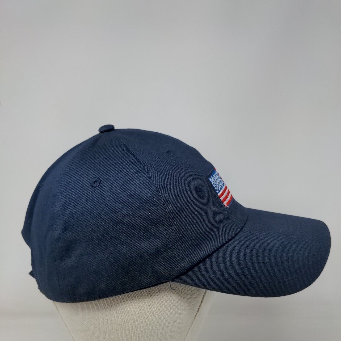 American Flag Strapback Hat Blue One Size Adjustable Embroidered Patriotic