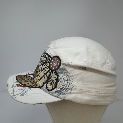Savana Army Cap White One Size Feather Dreamcatcher Distressed Rhinestone Hat