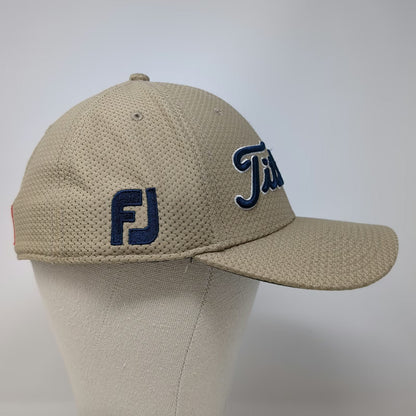 Titleist Baseball Cap Beige Blue L Pro V1 FJ A-Flex Mesh Breathable Golf Hat