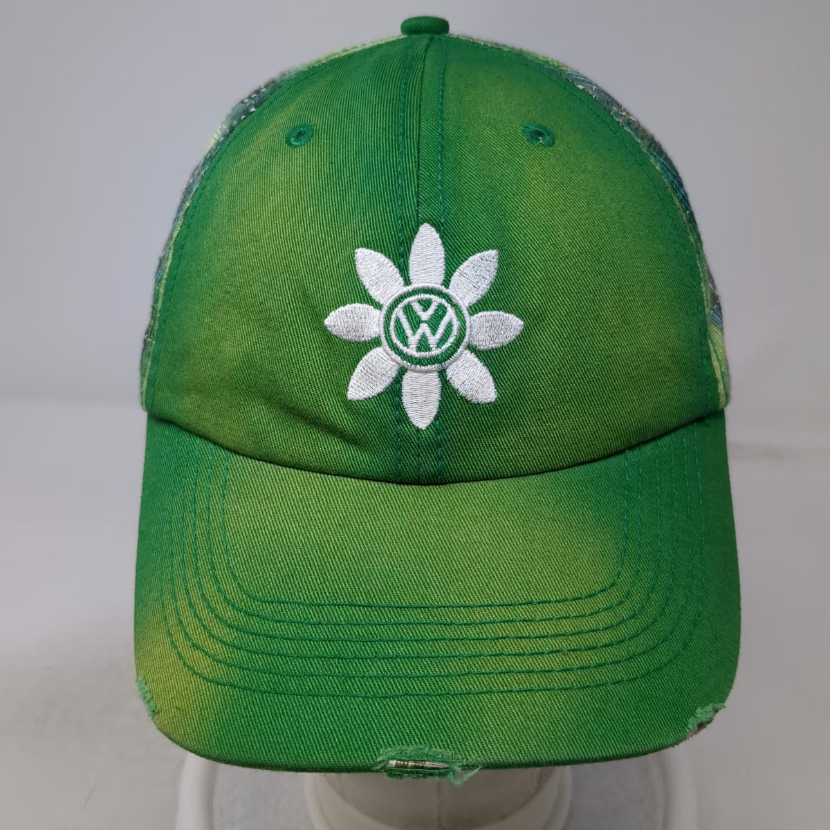 Volkswagen Baseball Cap Green One Size Daisy Plaid Distressed Brim Cotton hat