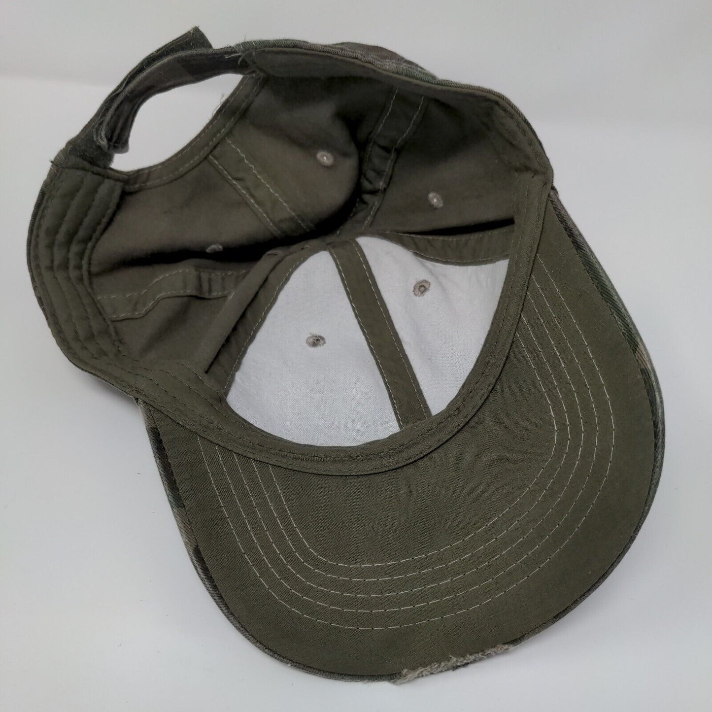 Unbranded Strapback Hat Camouflage OSFA Adjustable Distressed 6 Panel Blank