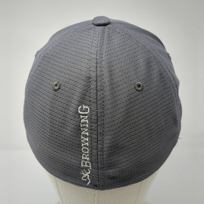 Browning Fitted Hat Gray S/M Flexfit Embroidered Vented Holes 6 Panel