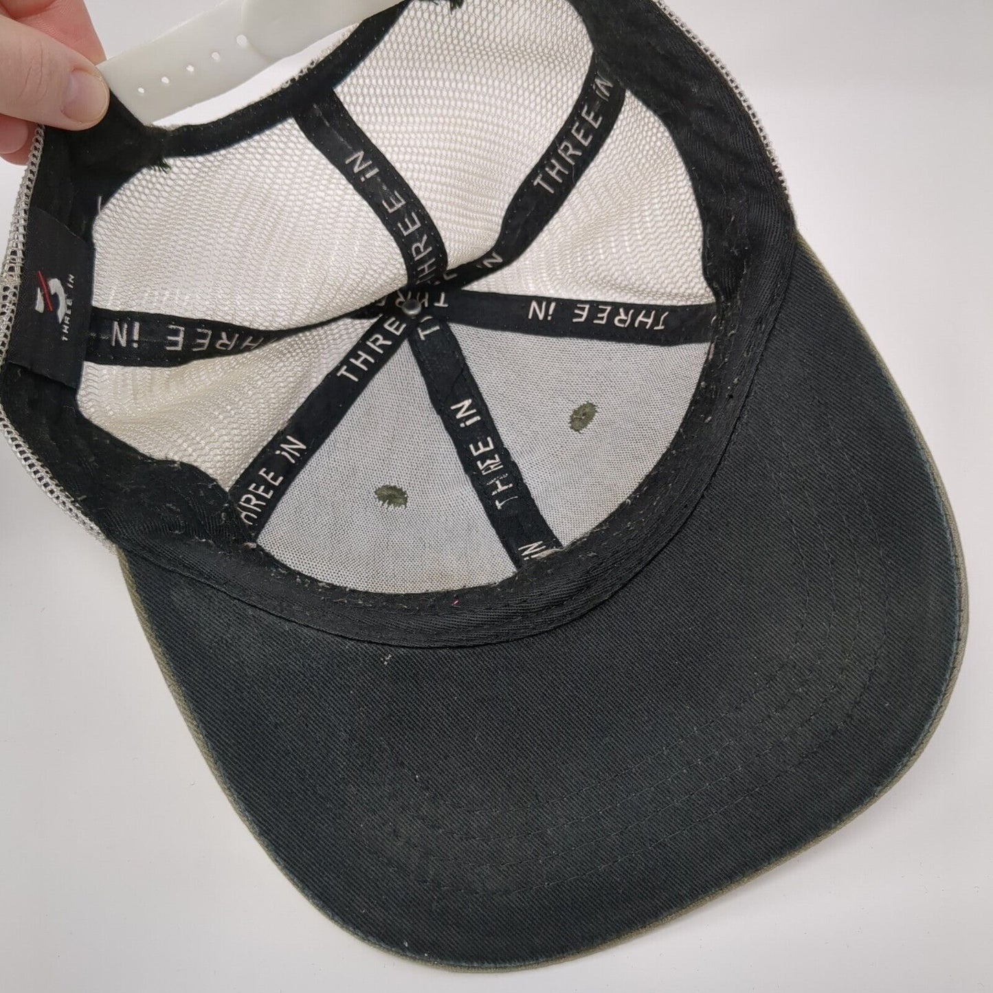 Three In Grateful Dead Snapback Mesh Bag Hat Tan OSFA Embroidered Skull Logo