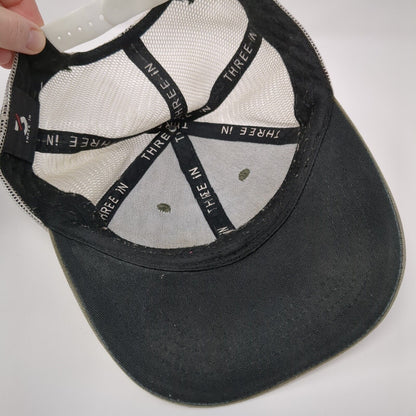 Three In Grateful Dead Snapback Mesh Bag Hat Tan OSFA Embroidered Skull Logo