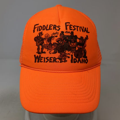 Nissin Trucker Hat Orange One Size Fiddlers Festival Weiser Idaho Mesh Snapback