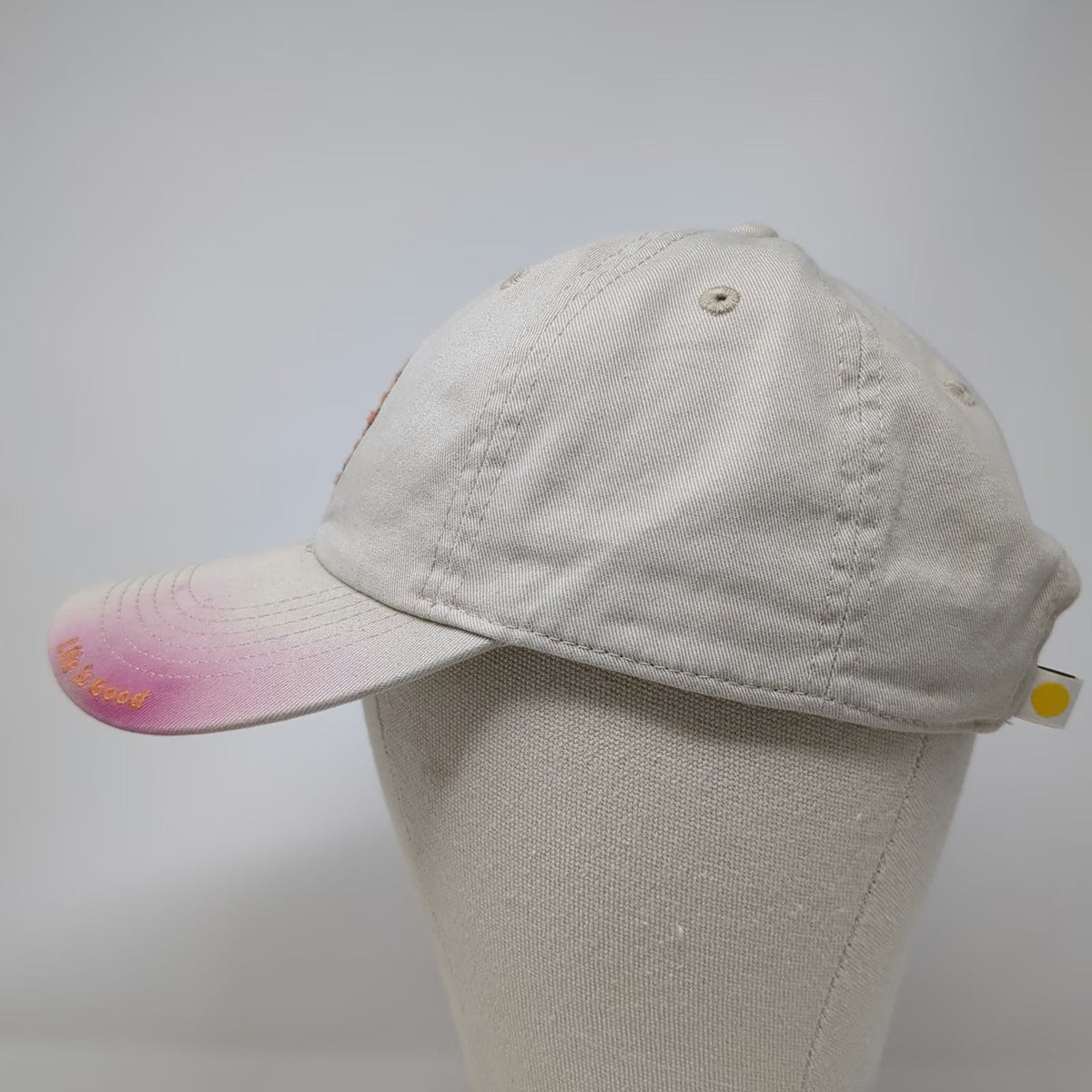 Life is Good Baseball Cap Beige One Size Daisy Flower Pink Spray Effect Hat