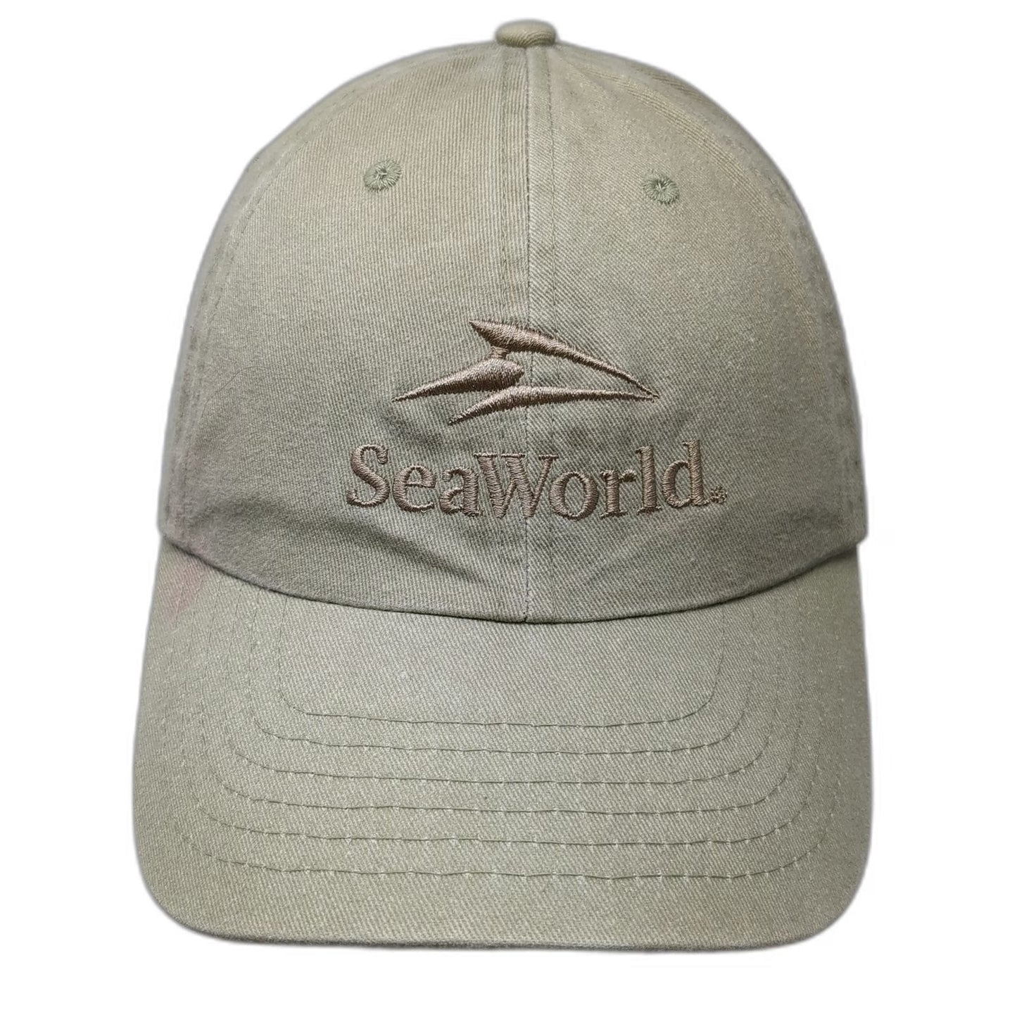 SeaWorld Baseball Cap Beige OS Embroidered Logo Slideback Strapback Hat Park