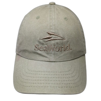 SeaWorld Baseball Cap Beige OS Embroidered Logo Slideback Strapback Hat Park