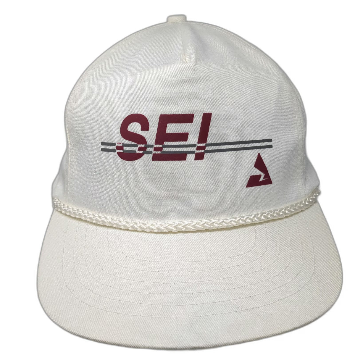 5 Panel White Red Gray One Size Rope Hat Snapback SEI Graphic Logo Cotton