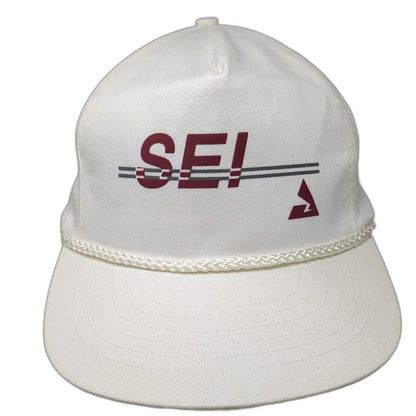 5 Panel White Red Gray One Size Rope Hat Snapback SEI Graphic Logo Cotton