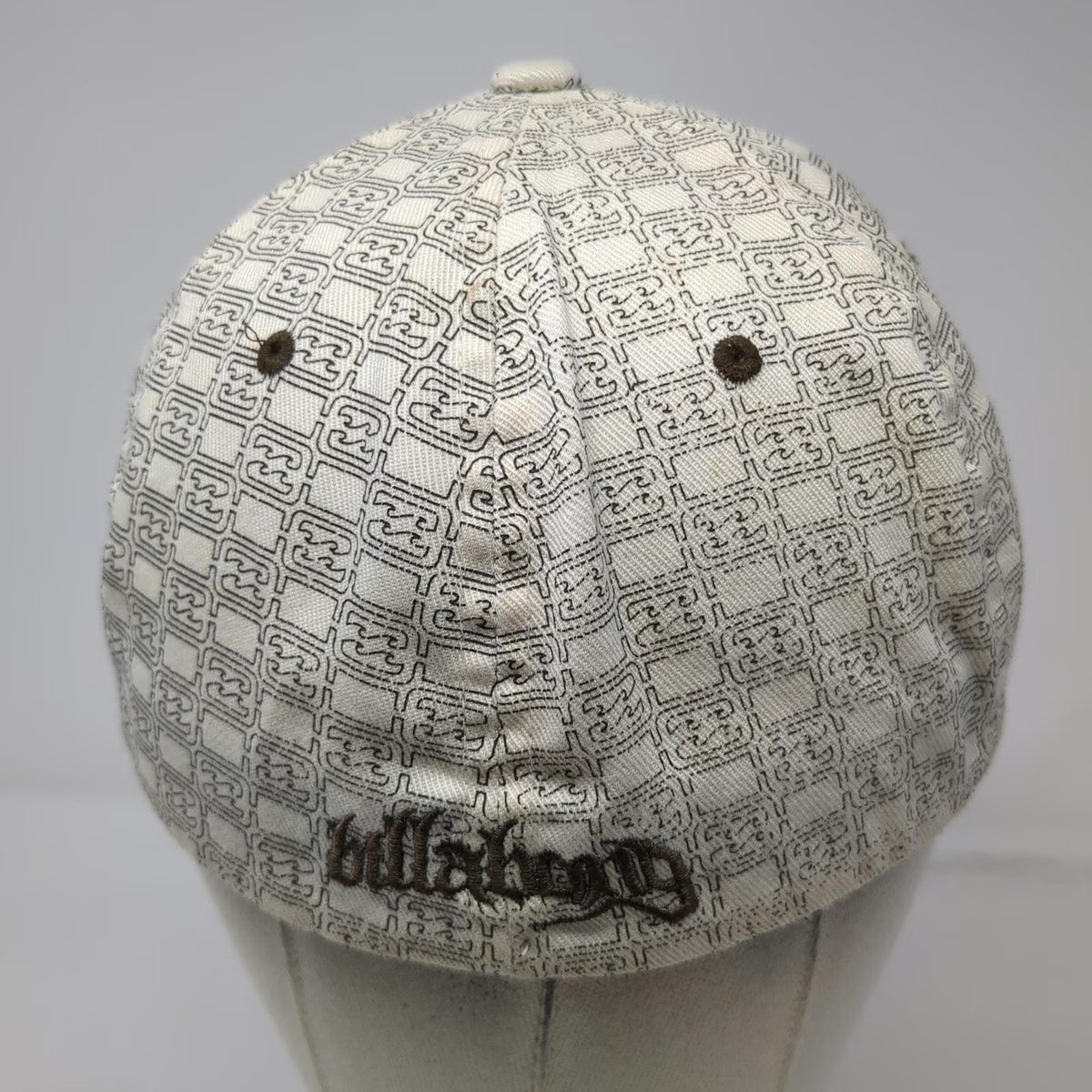 Billabong Baseball Cap Brown White One Size Flexfit All Over Print Wave Logo Hat
