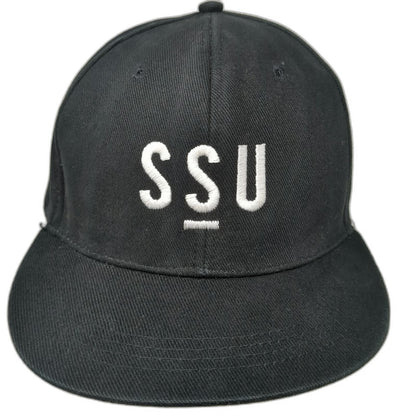 Pedigree Snapback Black One Size SSU Embroidered Logo Flat Brim Cotton Hat
