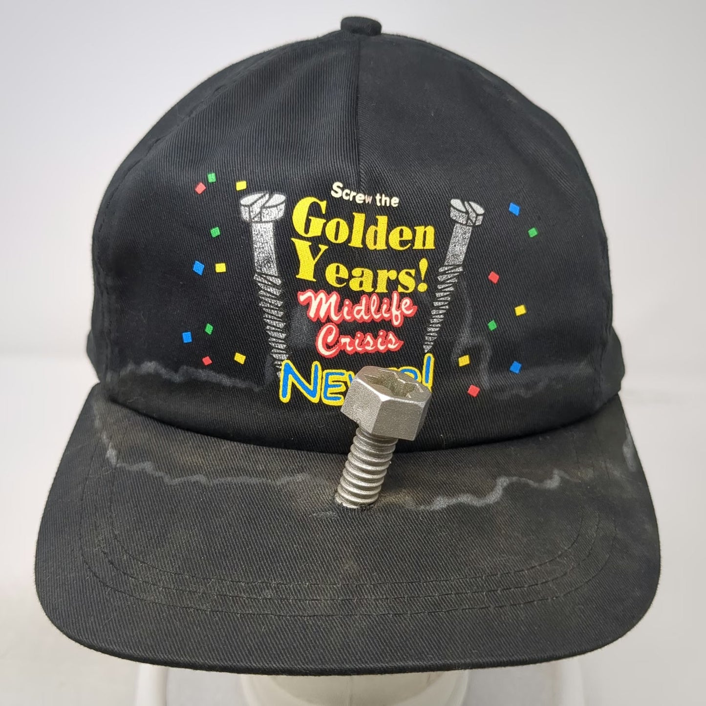 Papel Giftware 5 Panel Black Novelty Screw Midlife Crisis Snapback Hat Vintage