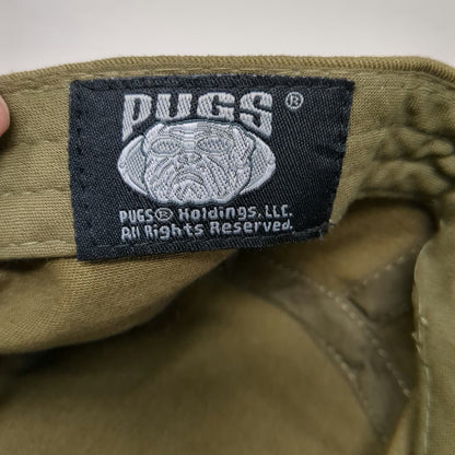 Pugs Army Cap Green One Size Studded Rhinestones Strapback Adjustable Cotton Hat