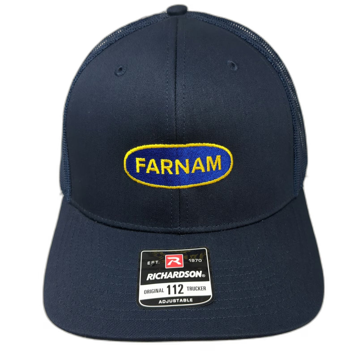Richardson 112 Trucker Hat Blue One Size Snapback Mesh Back Farnam Patch Logo