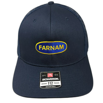 Richardson 112 Trucker Hat Blue One Size Snapback Mesh Back Farnam Patch Logo