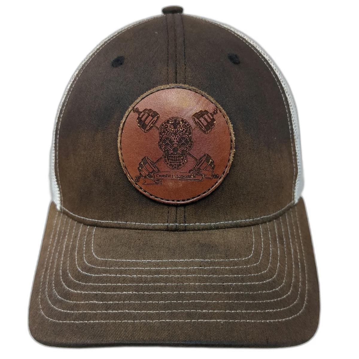 Richardson Trucker Hat Brown One Size CrossFit Indestructible Leather Patch Mesh