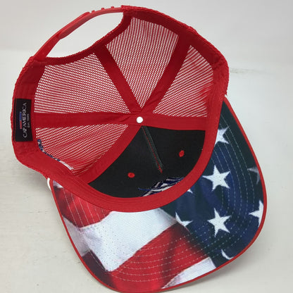 Cap America Trucker Hat Red One Size Demo Day 10th Anniversary USA Flag Brim