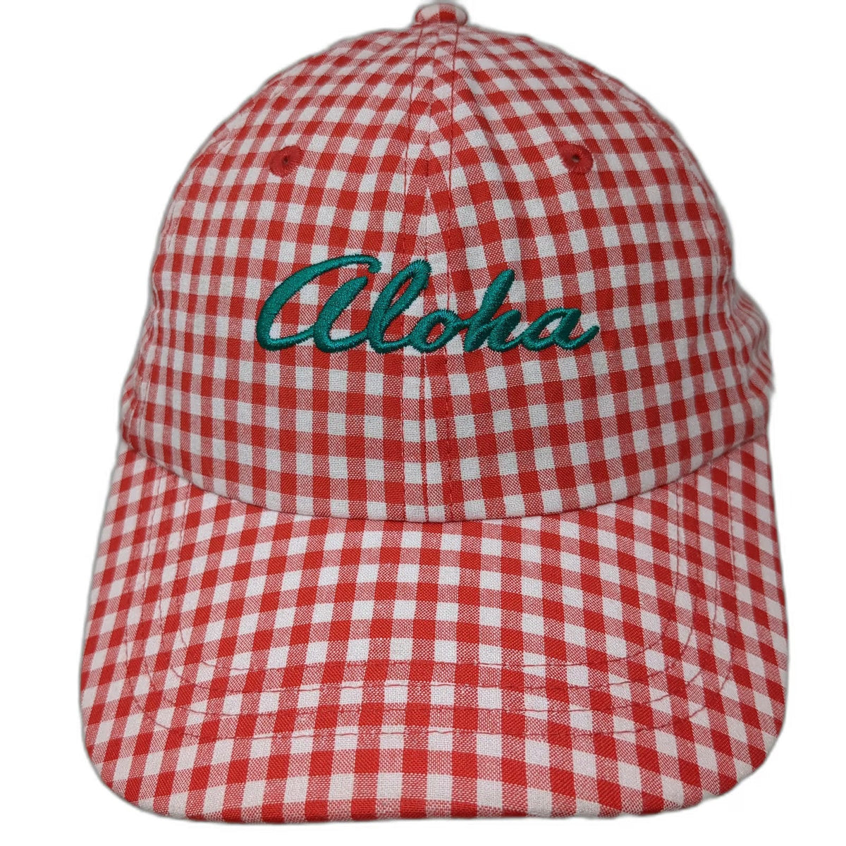 Old Navy Baseball Cap Red White Green One Size Gingham Aloha Embroidery Hat
