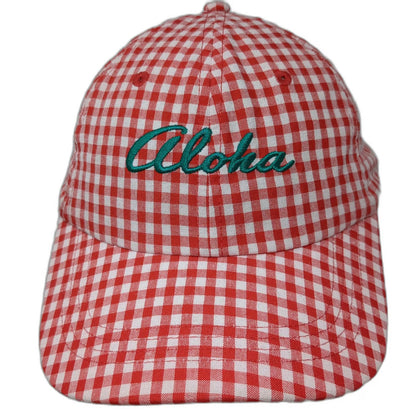 Old Navy Baseball Cap Red White Green One Size Gingham Aloha Embroidery Hat