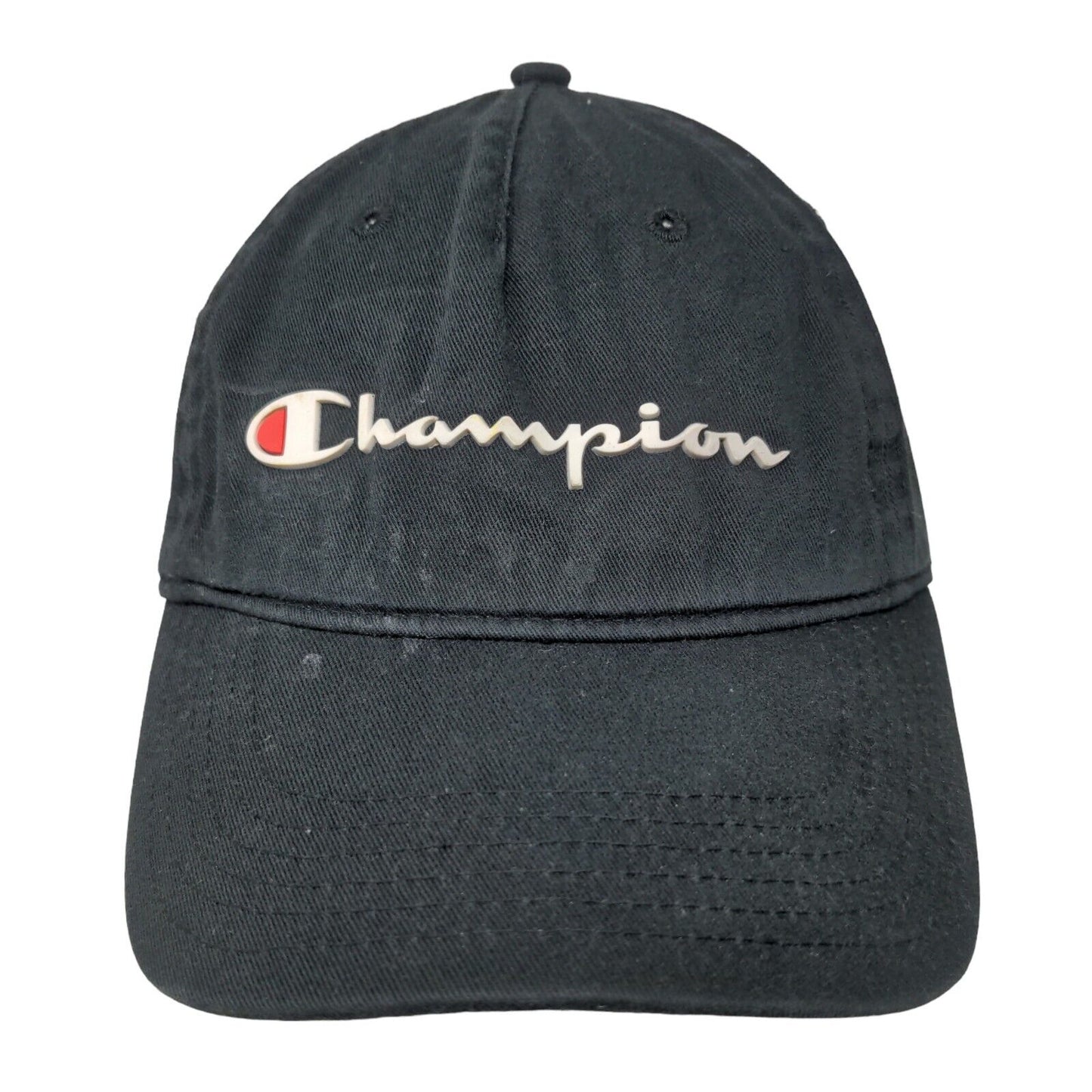 Champion Slideback Hat Black OSFA Adjustable Solid 6 Panel Vent Holes