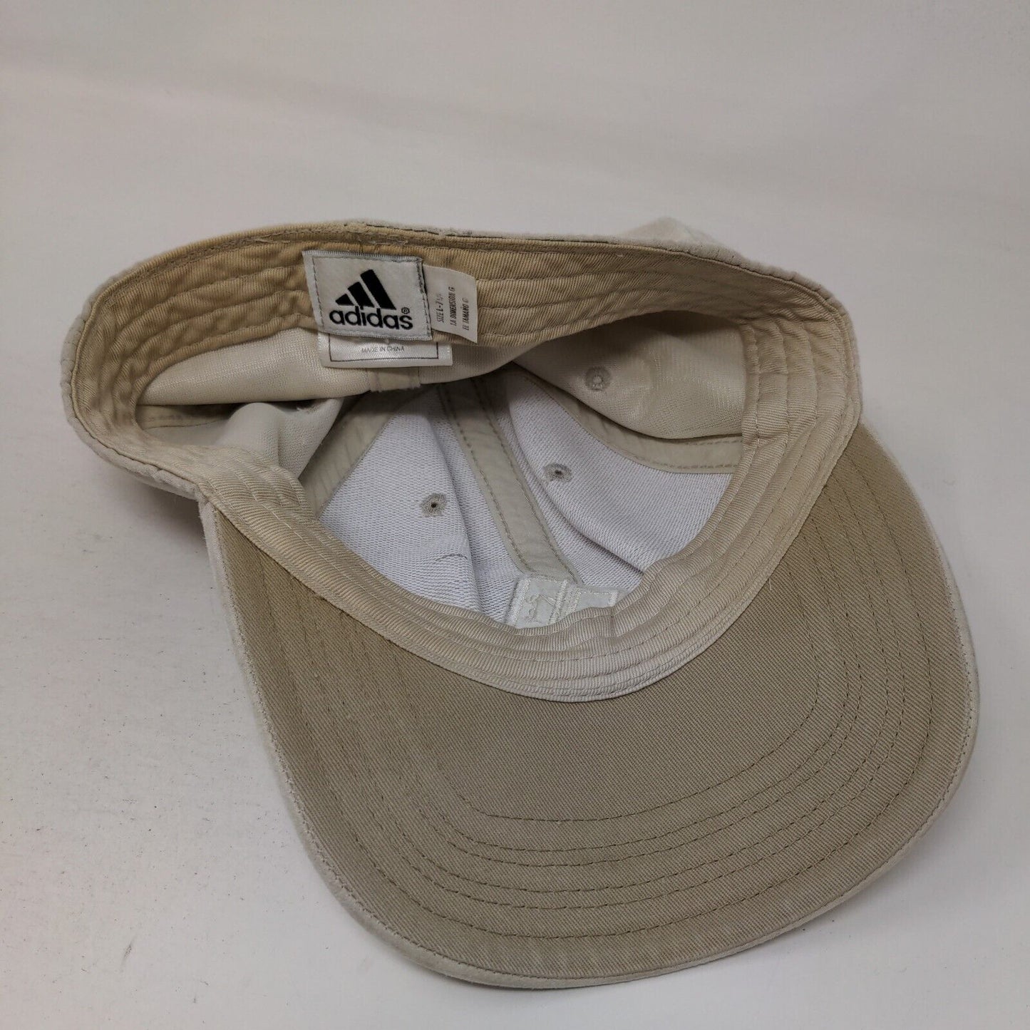 Adidas Fitted Hat Tan Large Embroidered Vented Holes 6 Panel Polyester