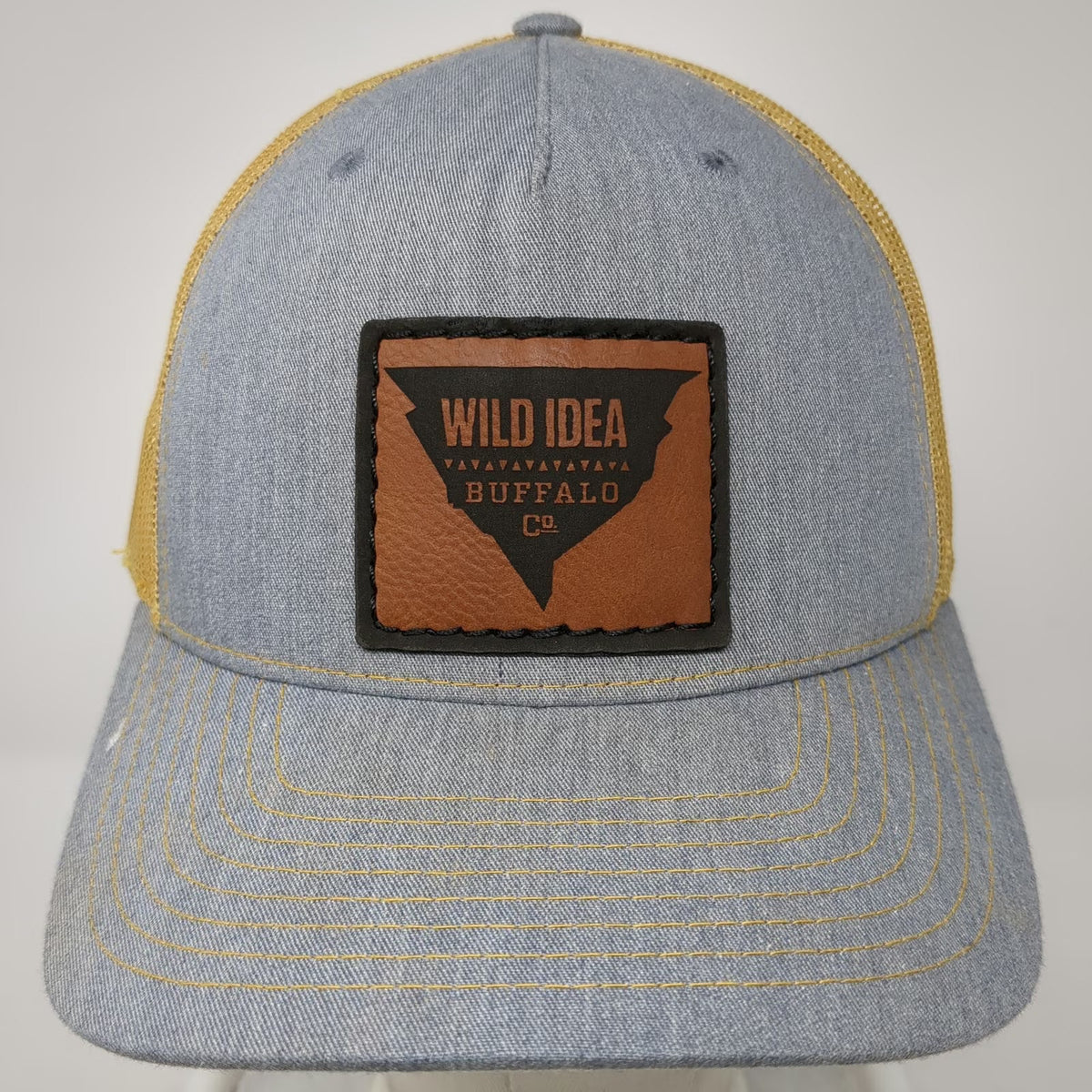 Richardson Trucker Hat Gray Yellow One Size Mesh Back Snapback Buffalo Co Patch