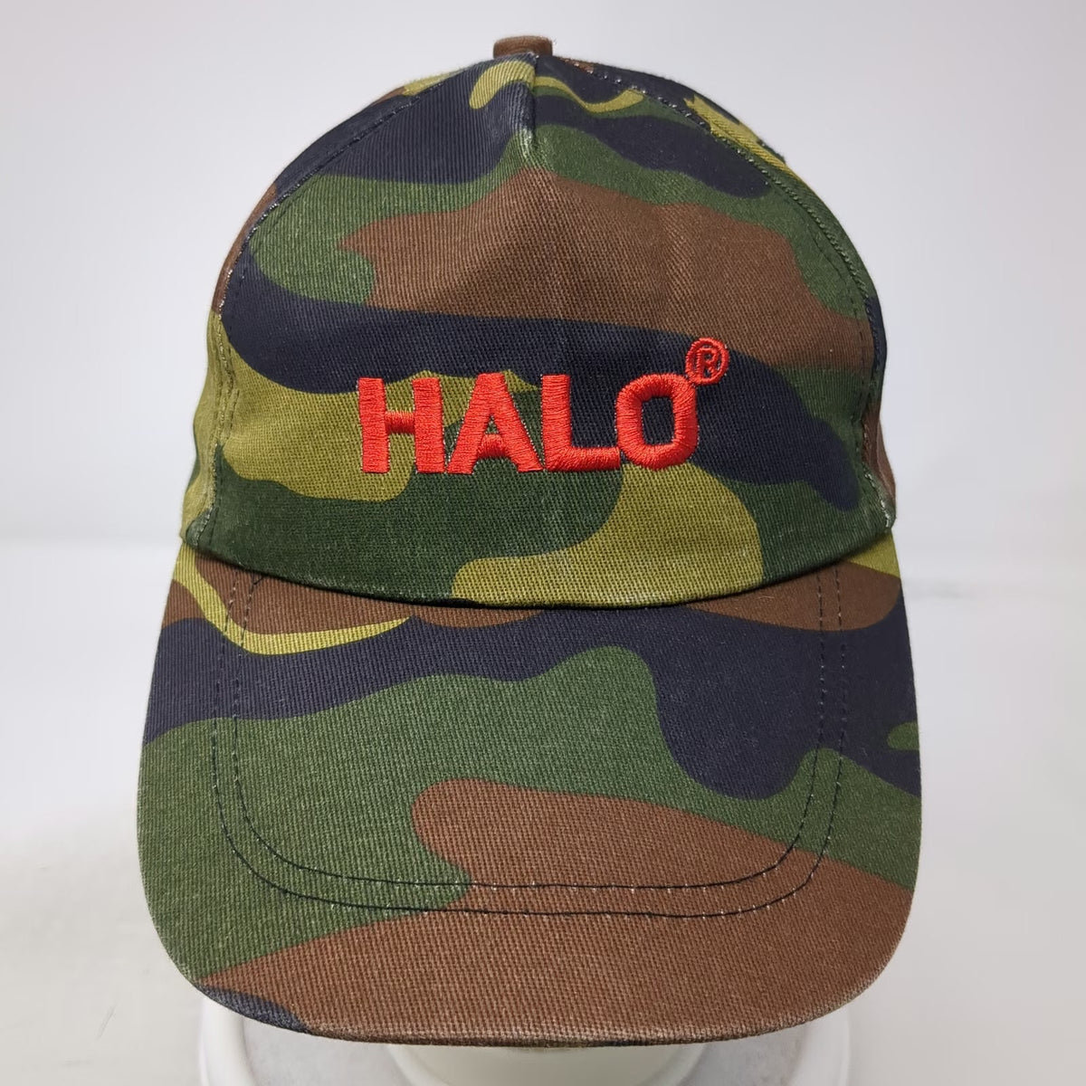 5 Panel Green Camo Embroidered Halo Logo Hat One Size Slideback Cotton Buckle