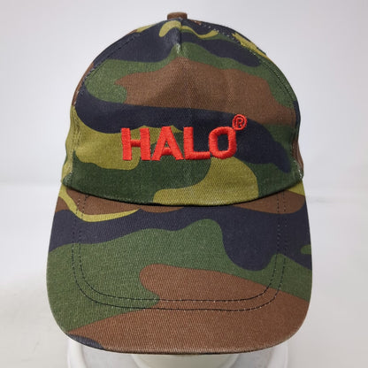 5 Panel Green Camo Embroidered Halo Logo Hat One Size Slideback Cotton Buckle