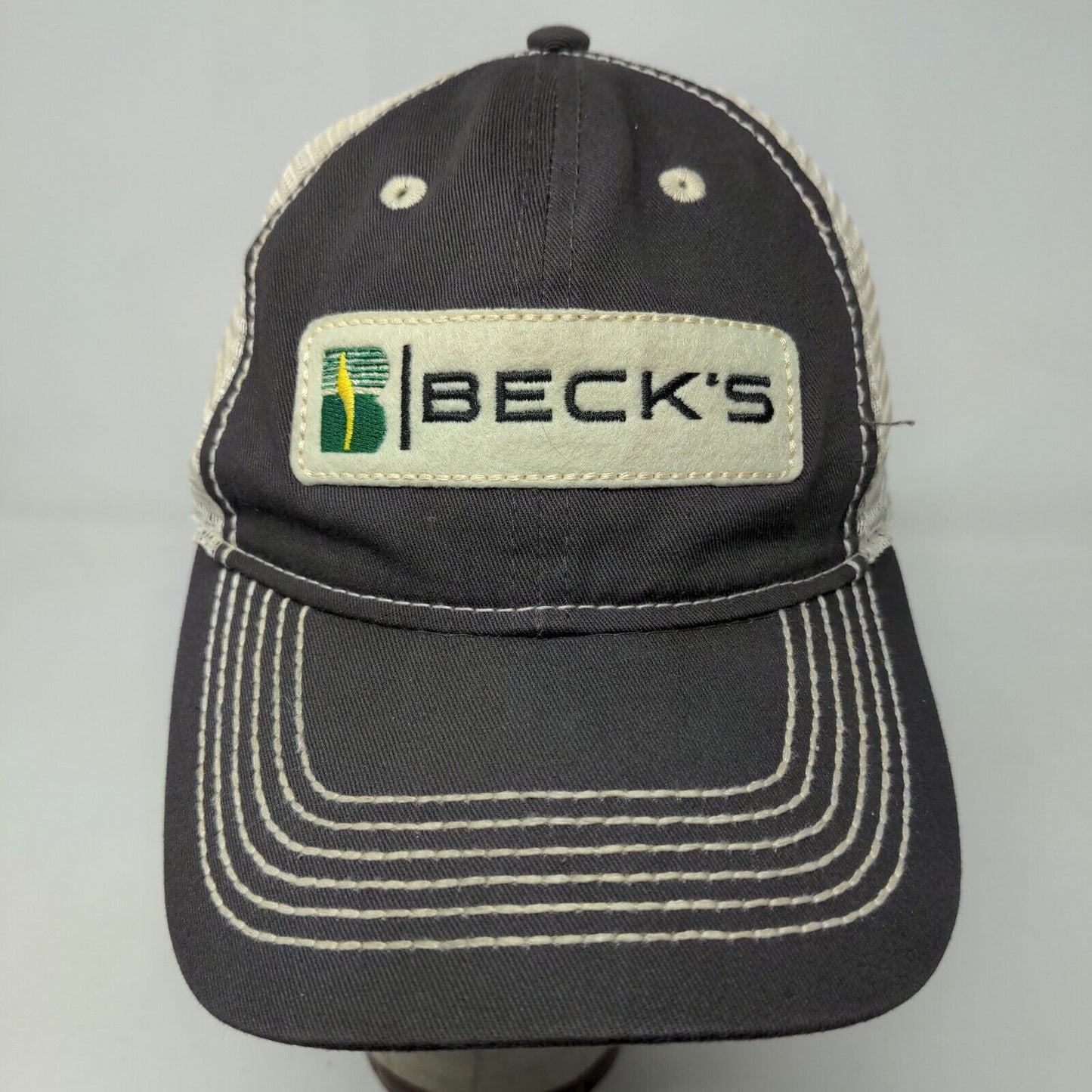 Beck's Seeds Men's Strapback Mesh Back Hat Gray Size OSFA Embroidered Logo