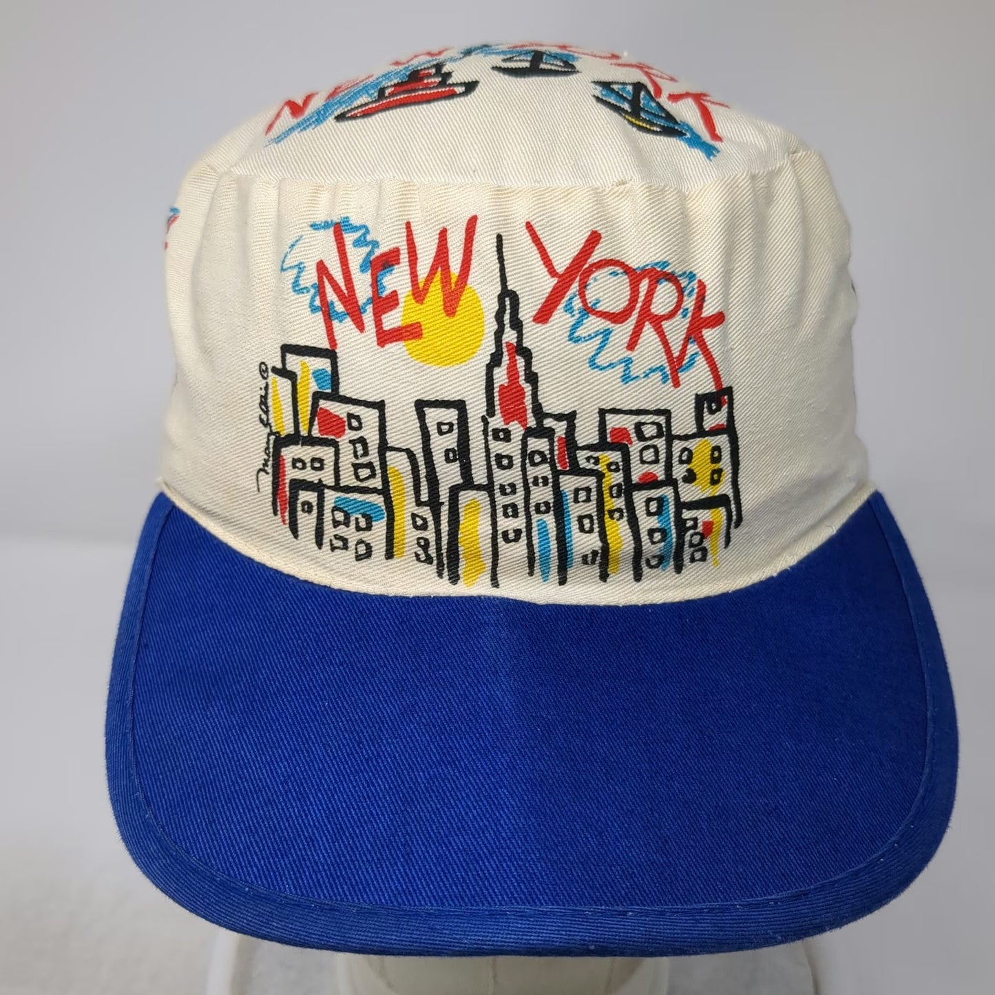 By Play Army Cap White Blue OS New York Skyline Cityscape Graphic Cotton Hat