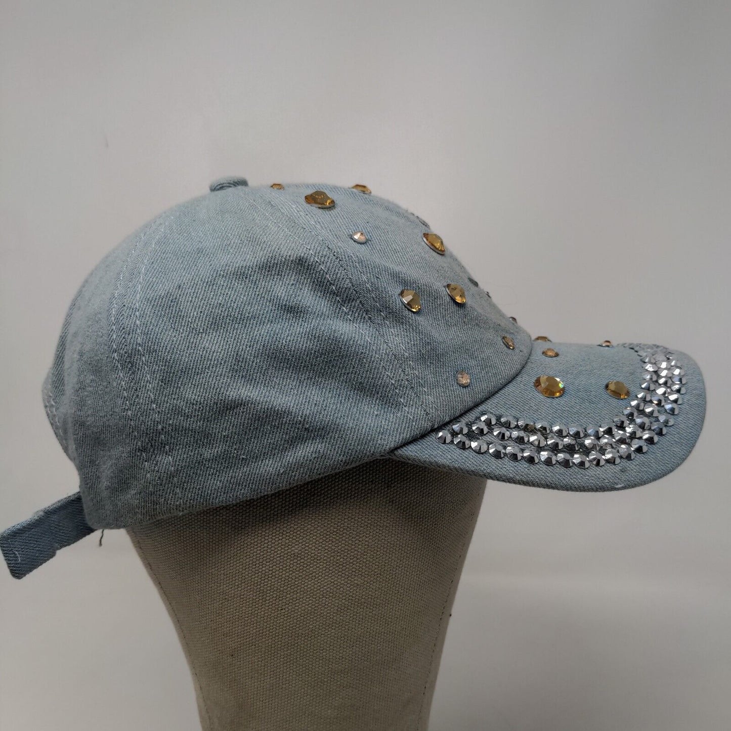 Capri Corn Women's Slideback Hat Blue Adjustable Rhinestones Shiny Accents