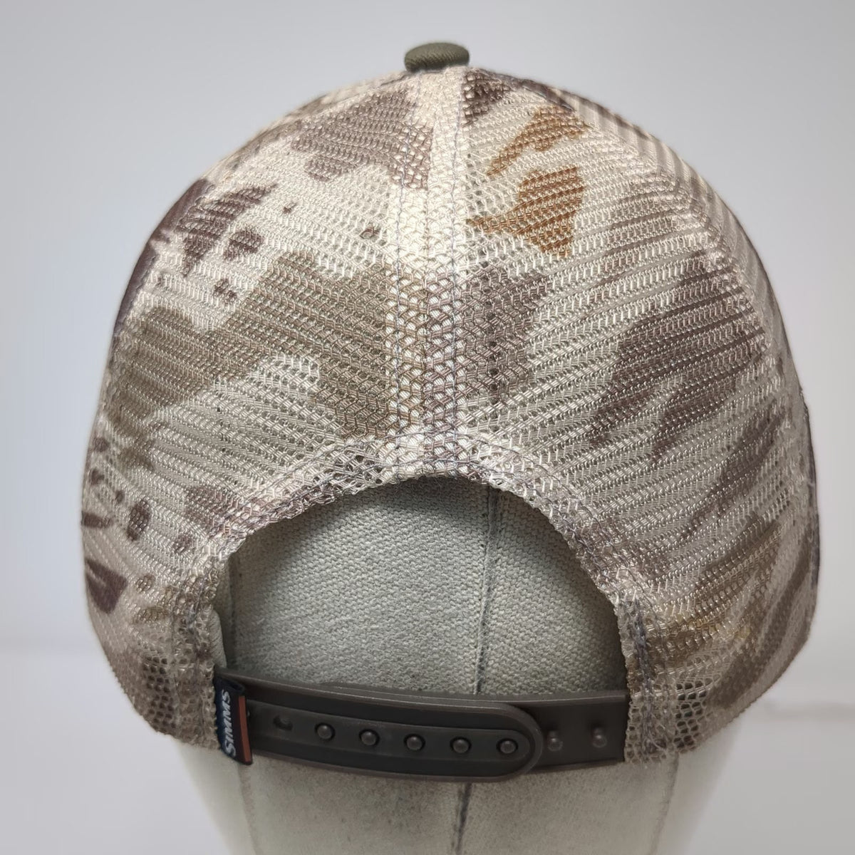 Simms Trucker Hat Green Brown Camo One Size Mesh Snapback Fishing Outdoor Patch