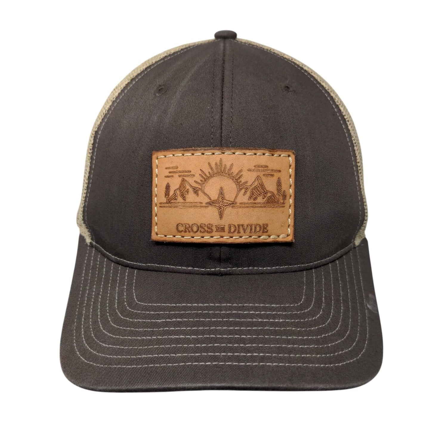 Cross The Divide Snapback Trucker Hat Brown One Size Leather Patch