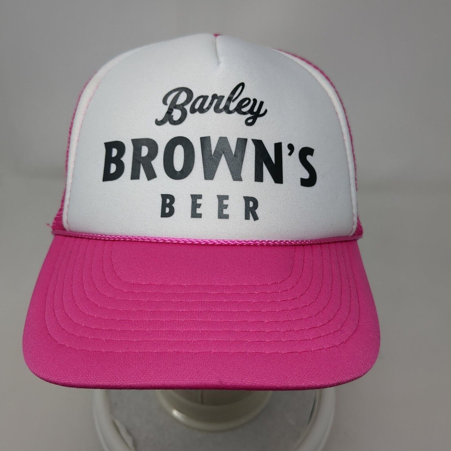 Barley Brown's Beer Snapback Trucker Hat Pink OSFM Mesh Back Rope Otto