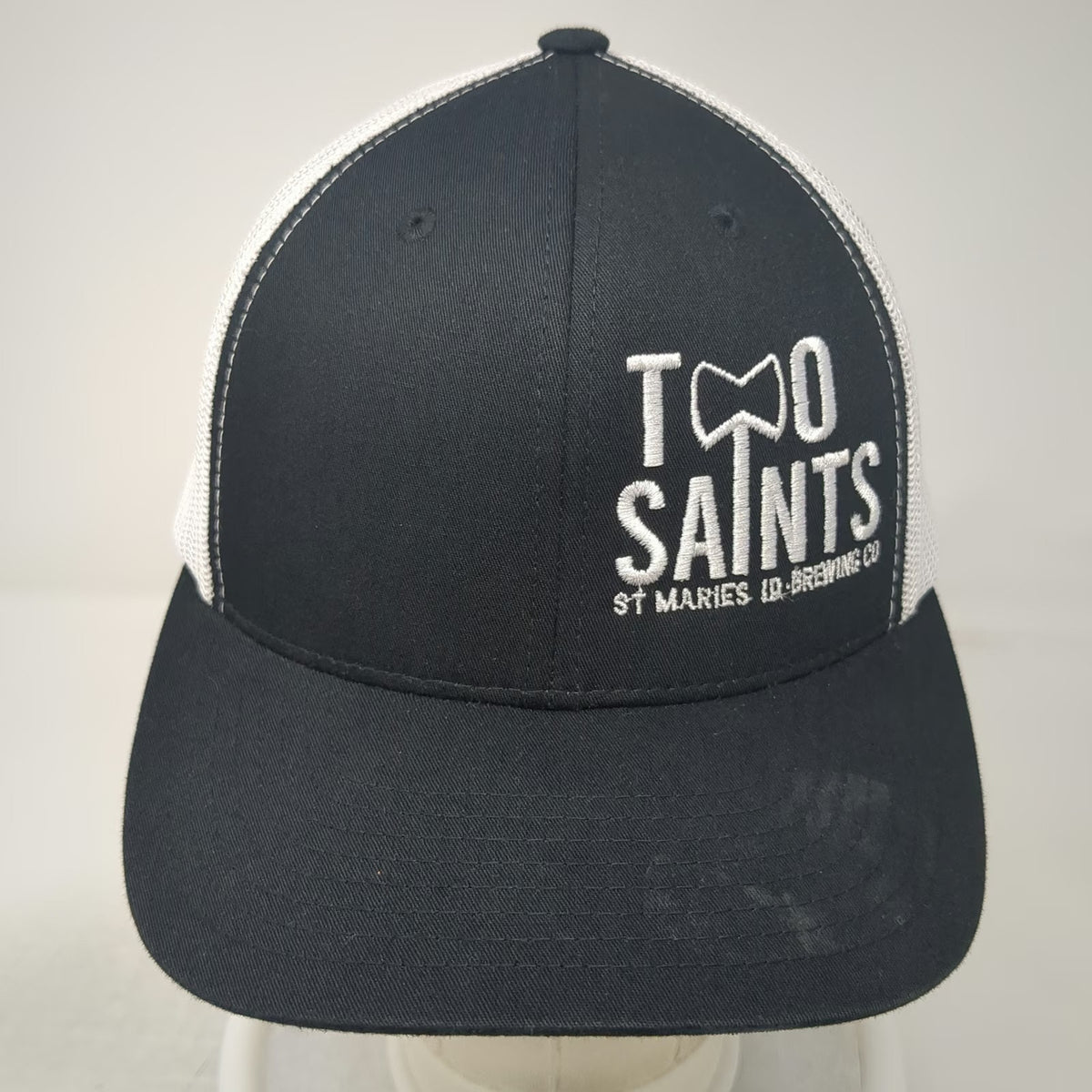 Yupoong Trucker Hat Black White One Size Mesh Two Saints Brewing Co St Maries ID