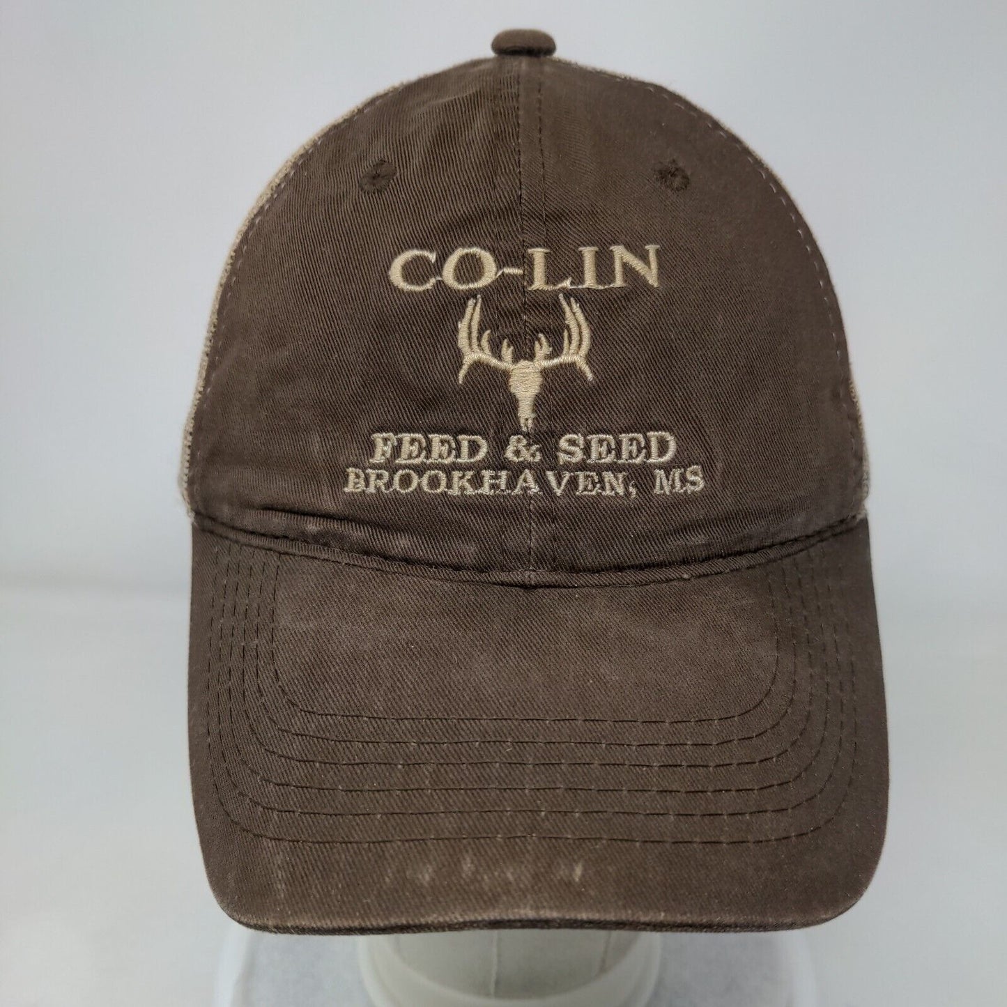 Co-Lin Feed & Seed Strapback Mesh Back Trucker Hat Brown OSFM 6 Panel