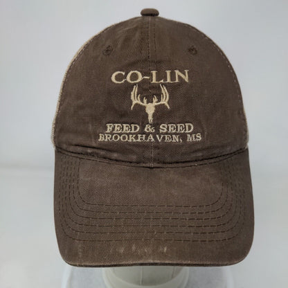 Co-Lin Feed & Seed Strapback Mesh Back Trucker Hat Brown OSFM 6 Panel