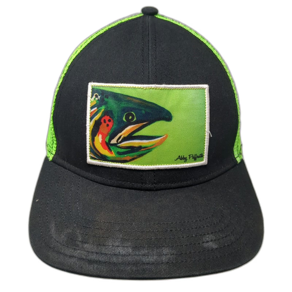 Abby Paffrath Trucker Hat Black Green One Size Fish Patch Art for All Snapback