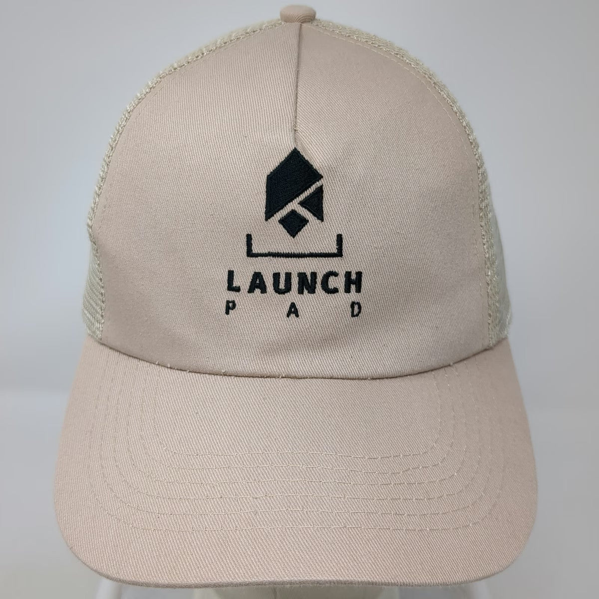 Hit Trucker Hat Beige One Size Launch Pad Logo Mesh Snapback Cap Graphic Cotton